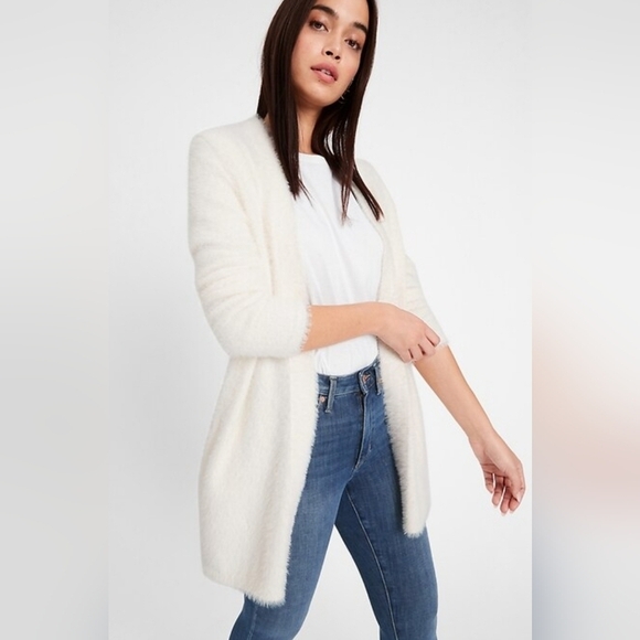 Banana Republic White Fuzzy Cozy Cardigan Sweater - Picture 1 of 8
